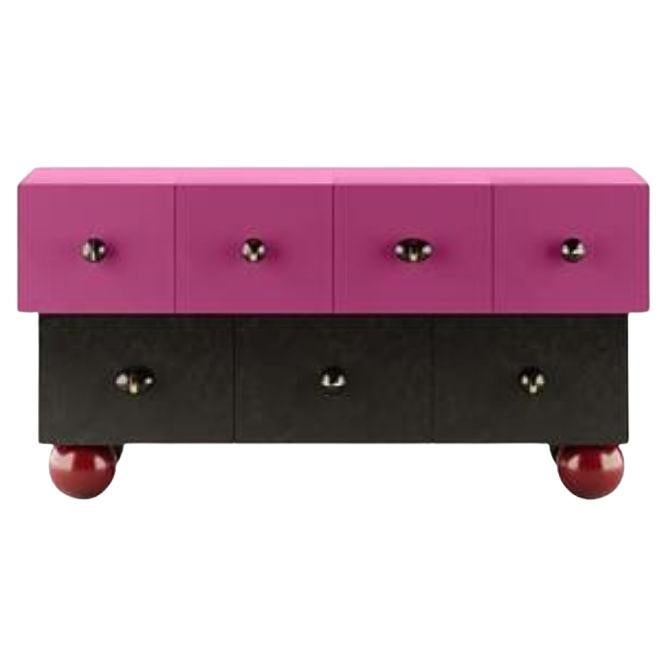 Modern Sideboard Lacquered in Pink & Black Matt Legs in Red For Sale