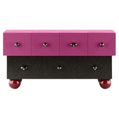 Modern Sideboard Lacquered in Pink & Black Matt Legs in Red