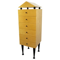 Modern Memphis Maple Highboy Lingerie Dresser Cabinet Sotsass Era, 1980s