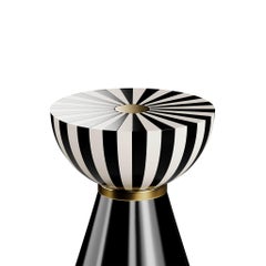 Modern Round Side Table Black & White Top, Gold Stainless Steel Details