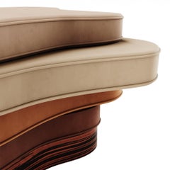 Modern Cream Gradient Velvet Wave Bench Ebony Veneer Base