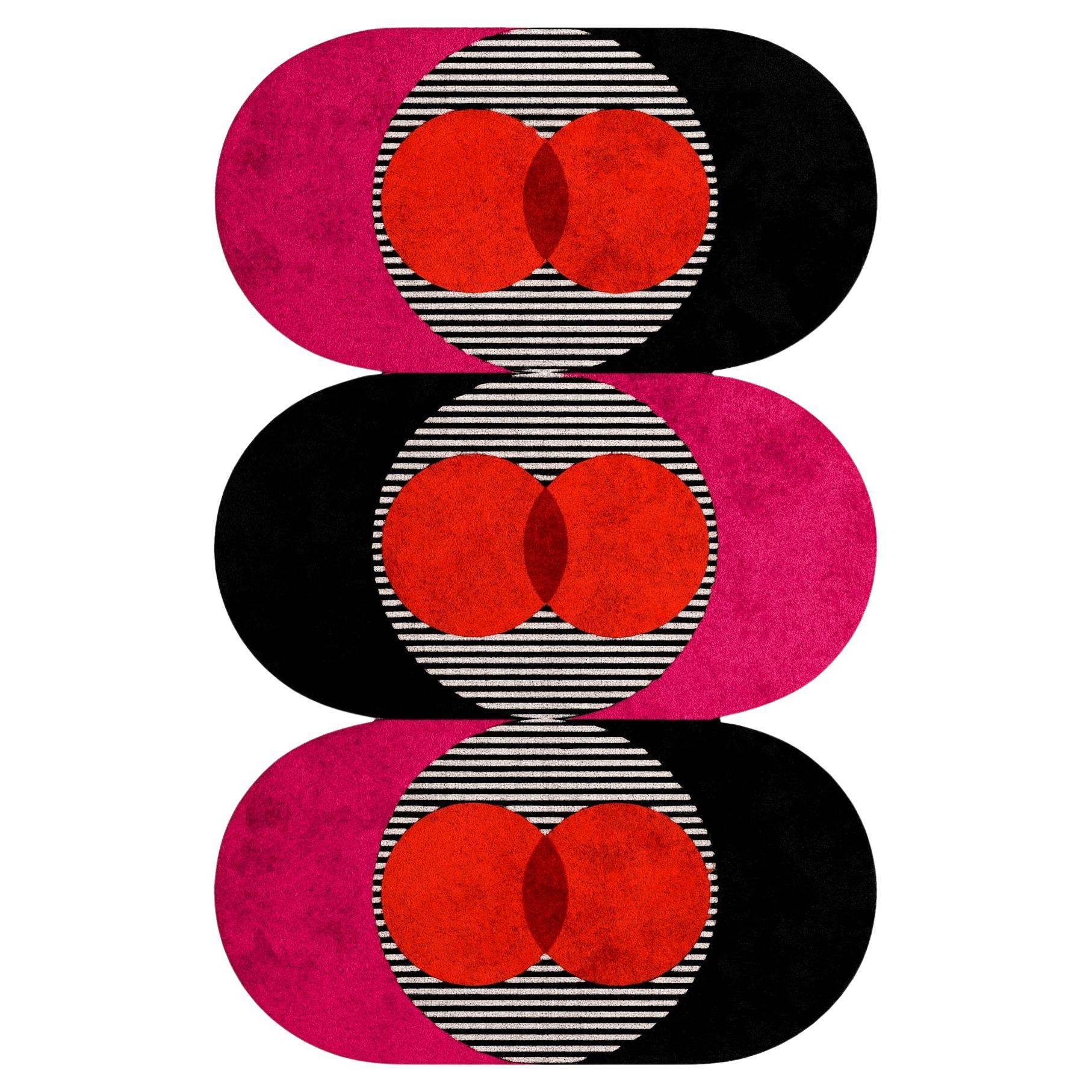 21h Century Modern Memphis Style Wave Hand-Tufted Rug Burgundy, Pink