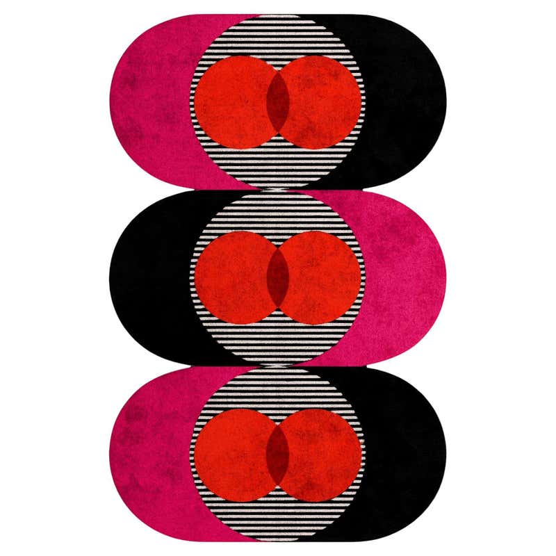 21h Century Modern Memphis Style Wave Hand-Tufted Rug Burgundy, Pink ...