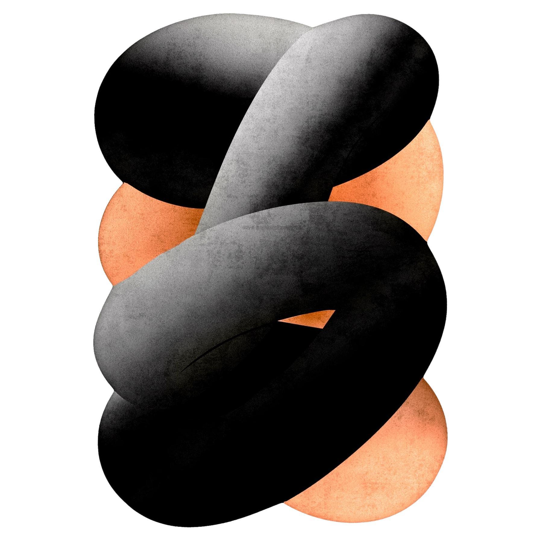 Tapis de forme irrégulière de style The Moderns, touffeté à la main, orange et noir