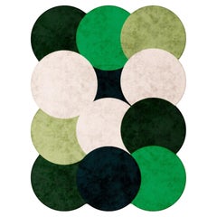 Moderner rechteckiger handgetufteter Teppich im Memphis-Stil, Kreis-Muster, Grün 