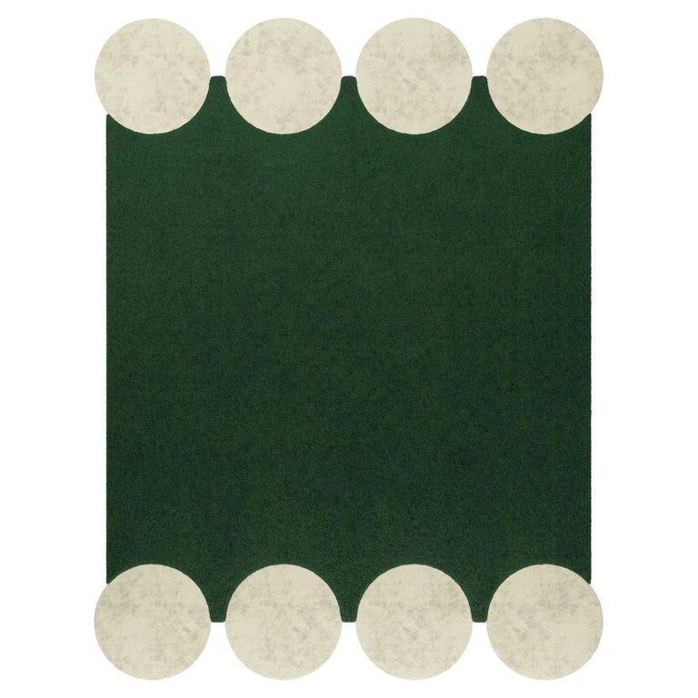Modern Memphis Style Square Hand-Tufted Rug Green with White Circle ...