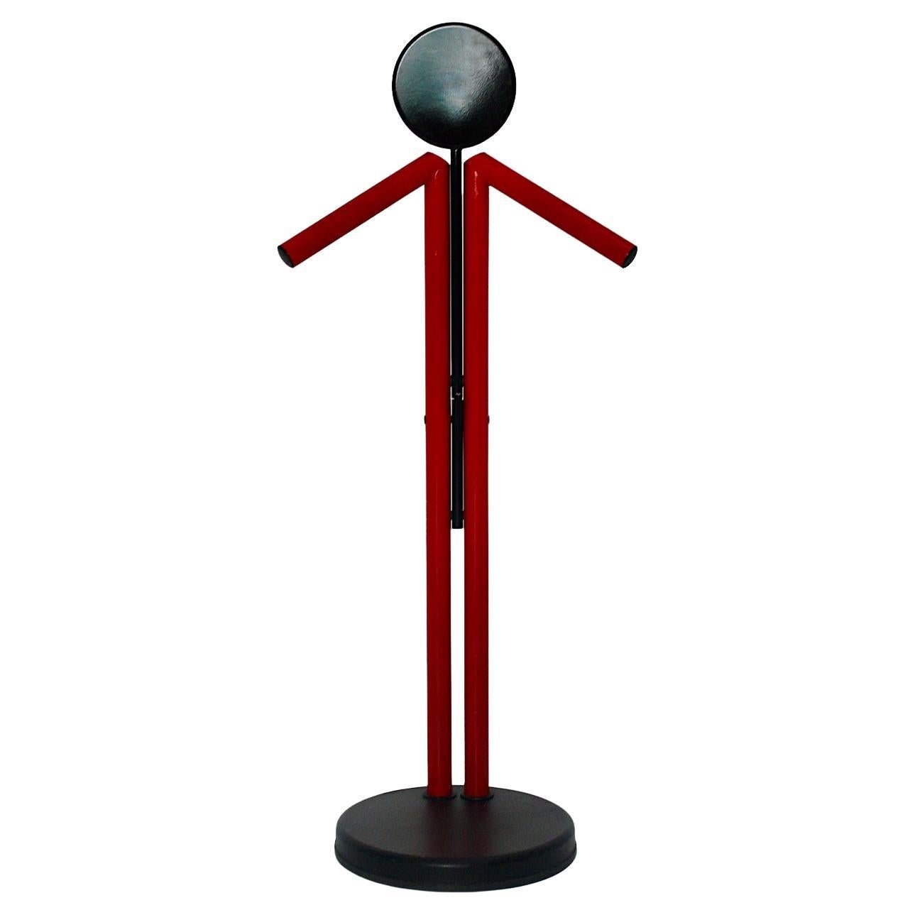 Modern  Memphis Style Vintage Red Black Metal Valet Coat Rack Coat Stand  1980s