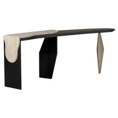 Tavolo consolle moderno in travertino e Oak, fatto a mano da Greenapple