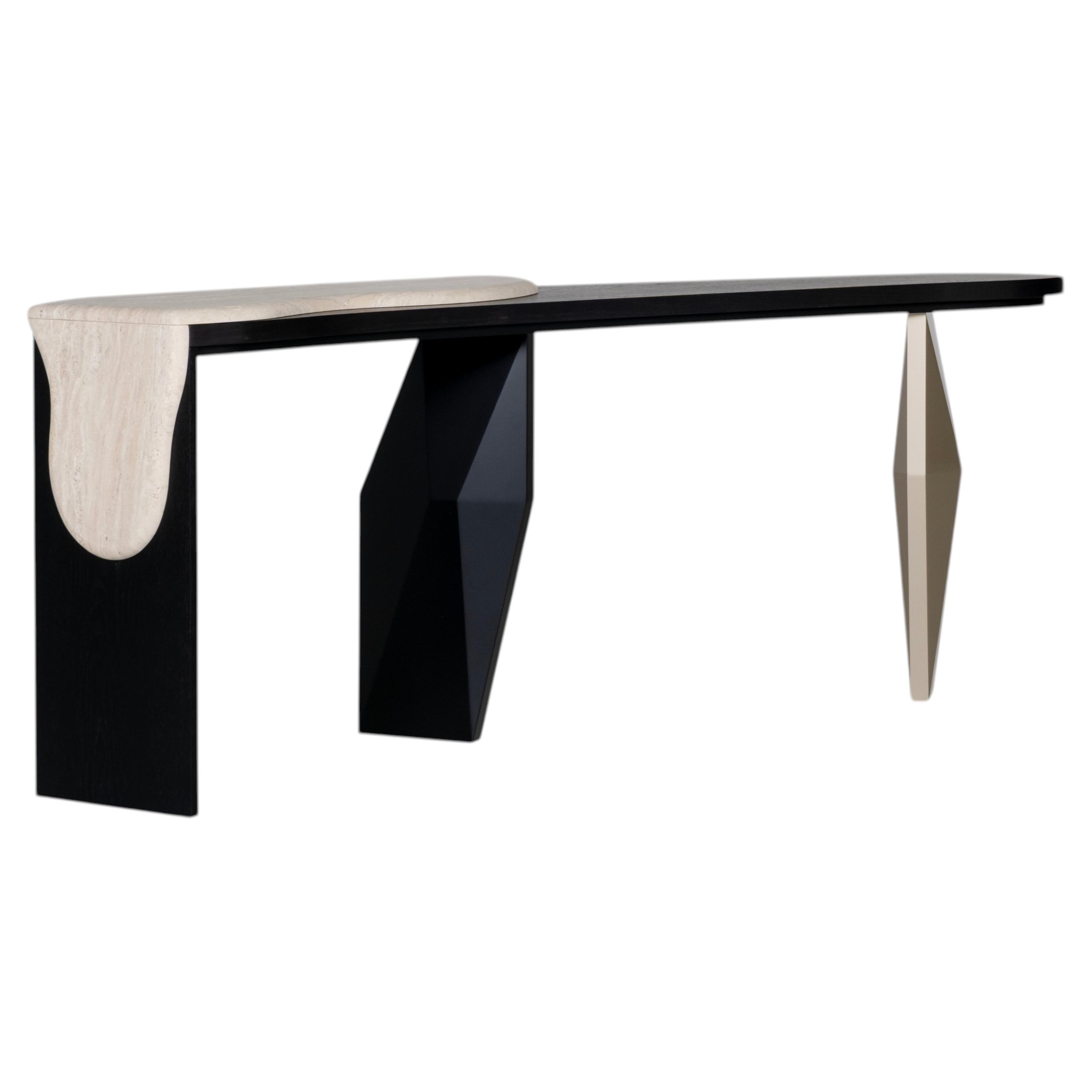 Modern Menir Travertine, Oak Console Table, Handmade by Greenapple For Sale