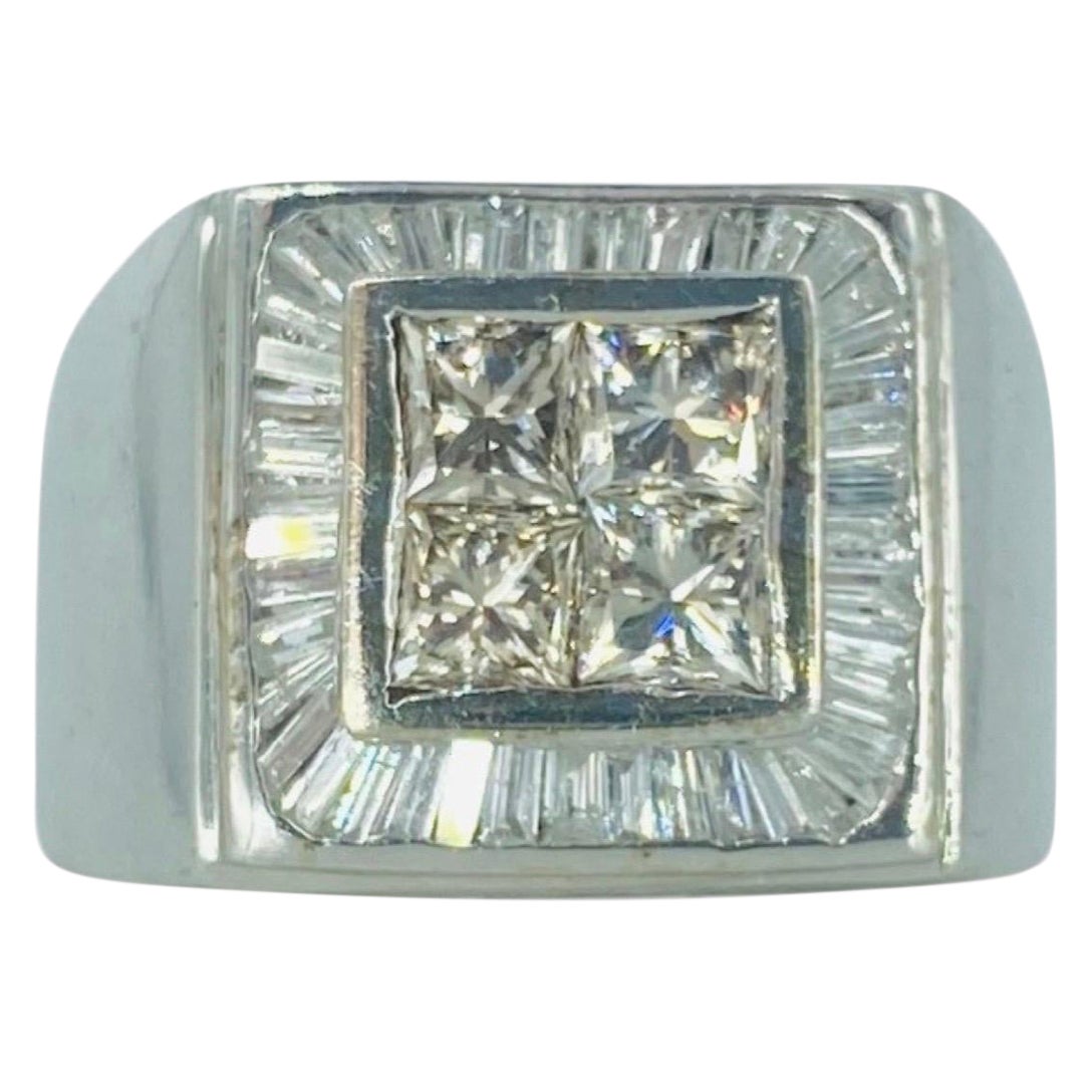 Anillo moderno para hombre de 1,50 quilates de champán fantasía y diamantes blancos Oro blanco de 14k