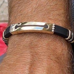 Modern Men's Diamond 14 Karat Two Tone Gold Rubber Bracelet Designer Braccio