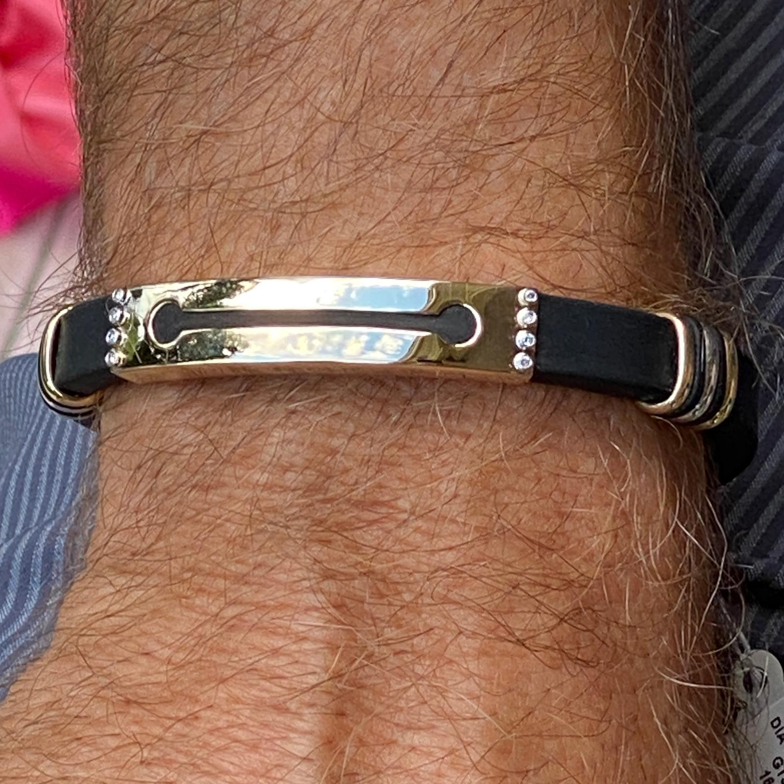 Modern Men's Diamond 14 Karat Two Tone Gold Rubber Bracelet Designer