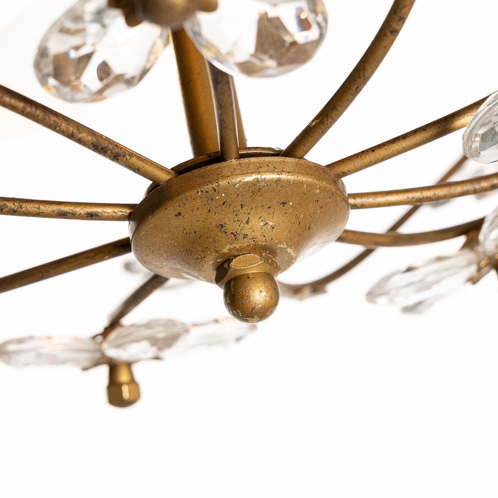 Brass Modern Metal and Crystal Glass Flush Mount For Sale