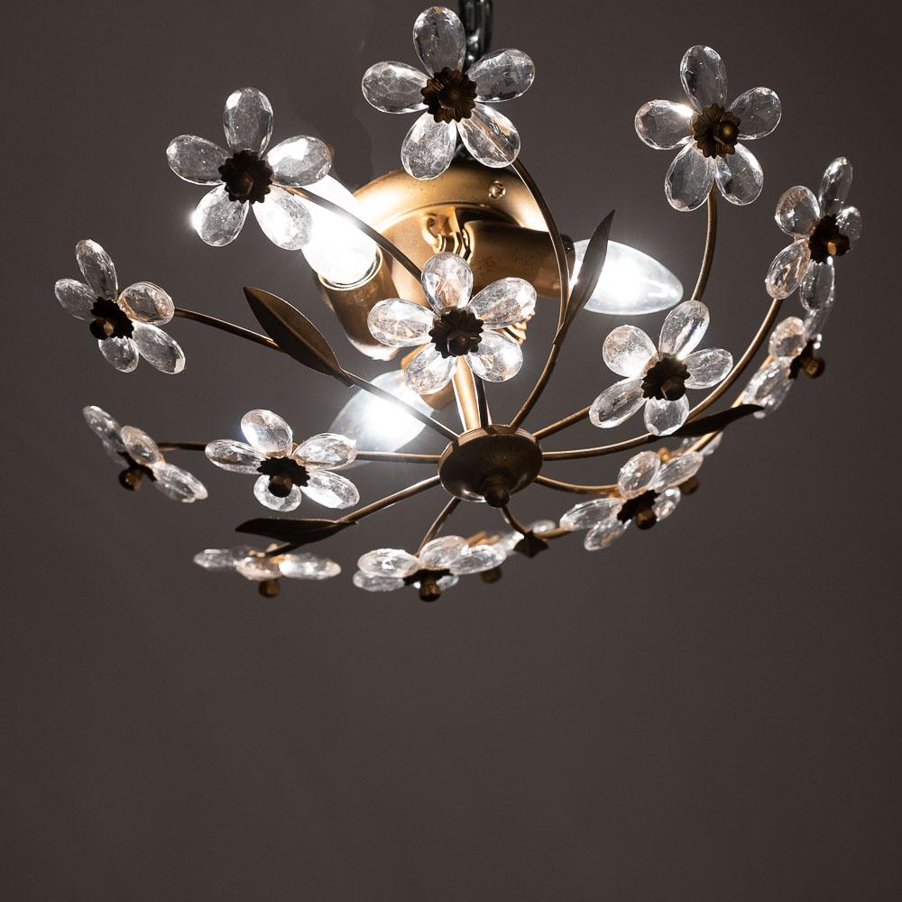 Modern Metal and Crystal Glass Flush Mount For Sale 2