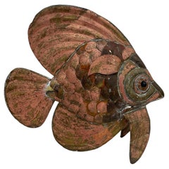 Retro Modern Metal Art Lovely Copper Fish Table Sculpture Style of Los Castillo