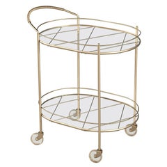 Modern Metal Bar Cart with 2 Tier Glass