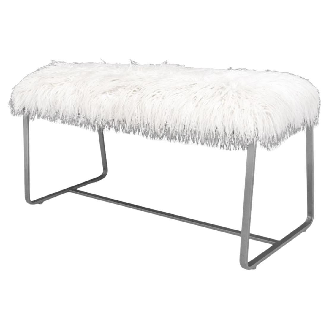 Modern Metal Bench with Faux Flokati Seat For Sale