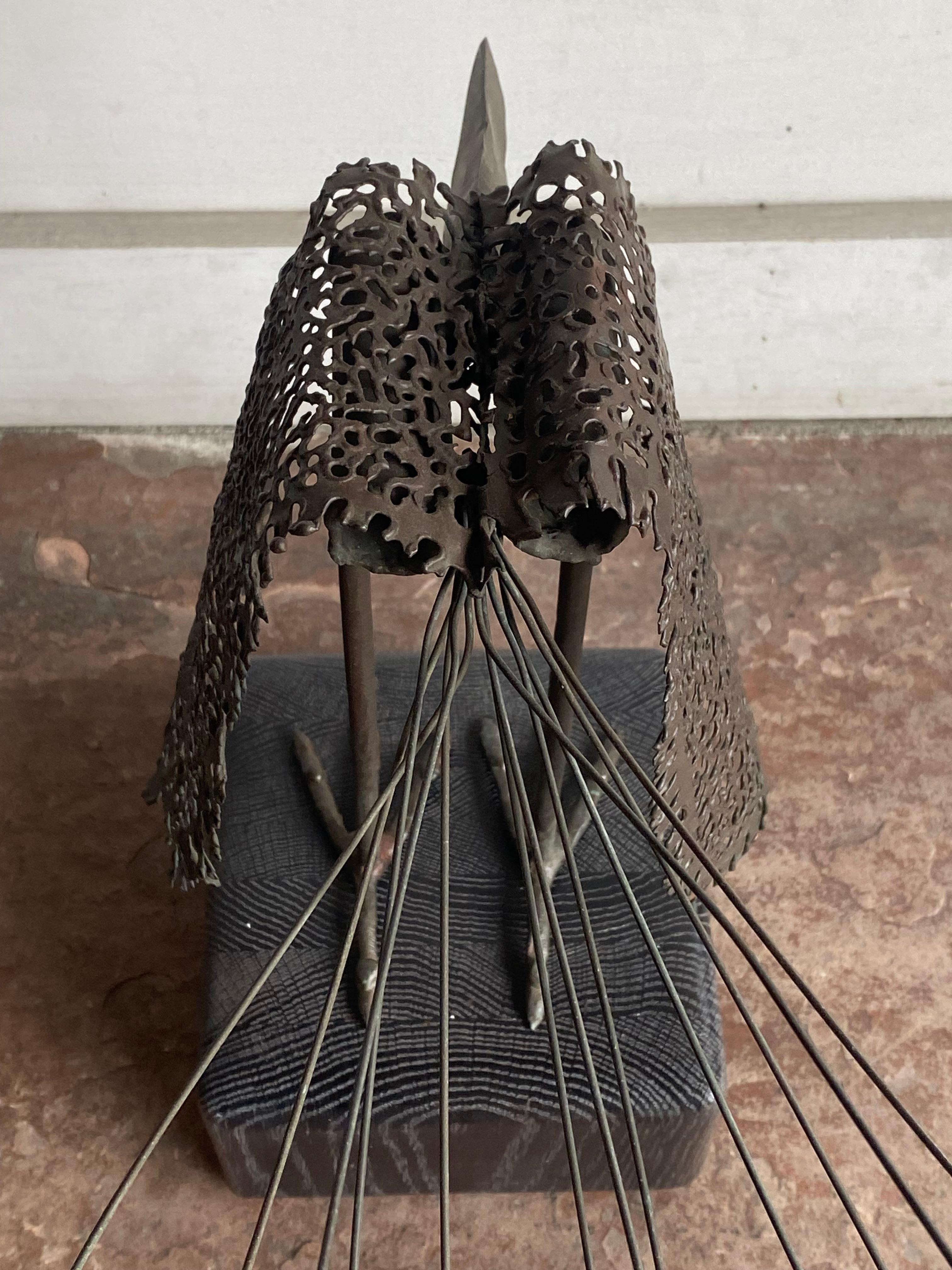 Modern Metal Bird Sculpture on Cerused Oak Base In Excellent Condition For Sale In Pasadena, CA