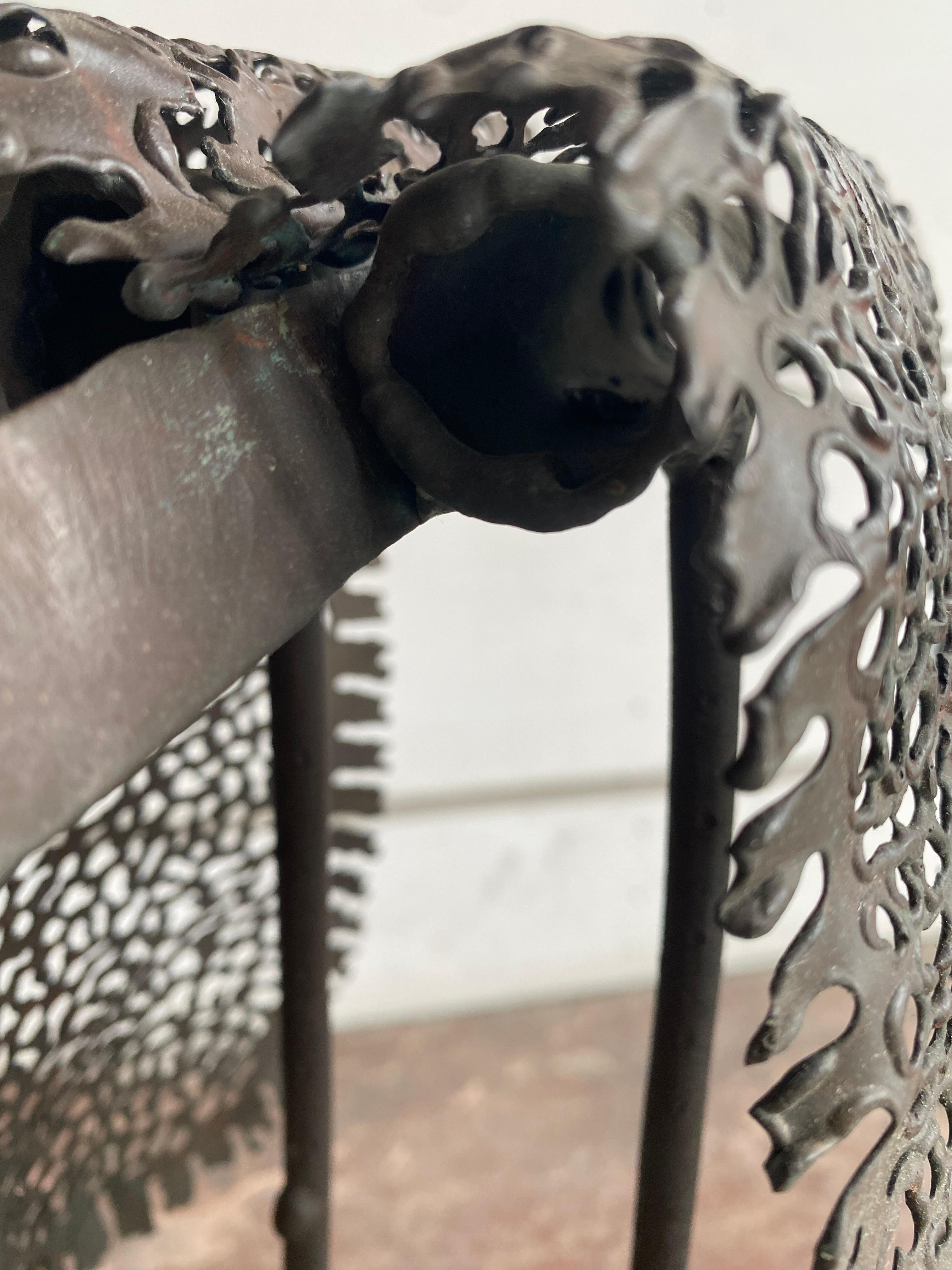 Modern Metal Bird Sculpture on Cerused Oak Base For Sale 2