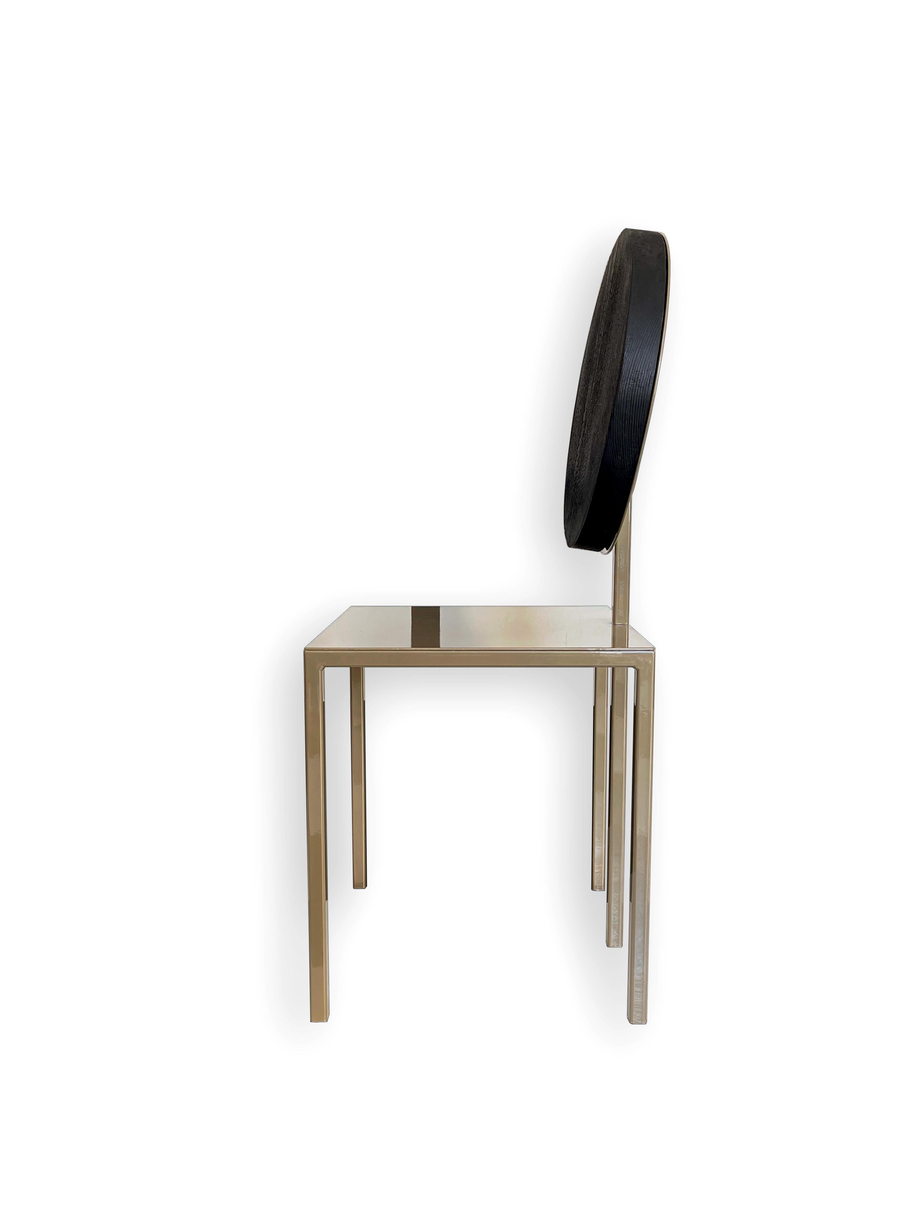 Italian Modern Metal Chair by Dario Cipelletti for NOBE Italia Pendolo Metal Wood Gold For Sale
