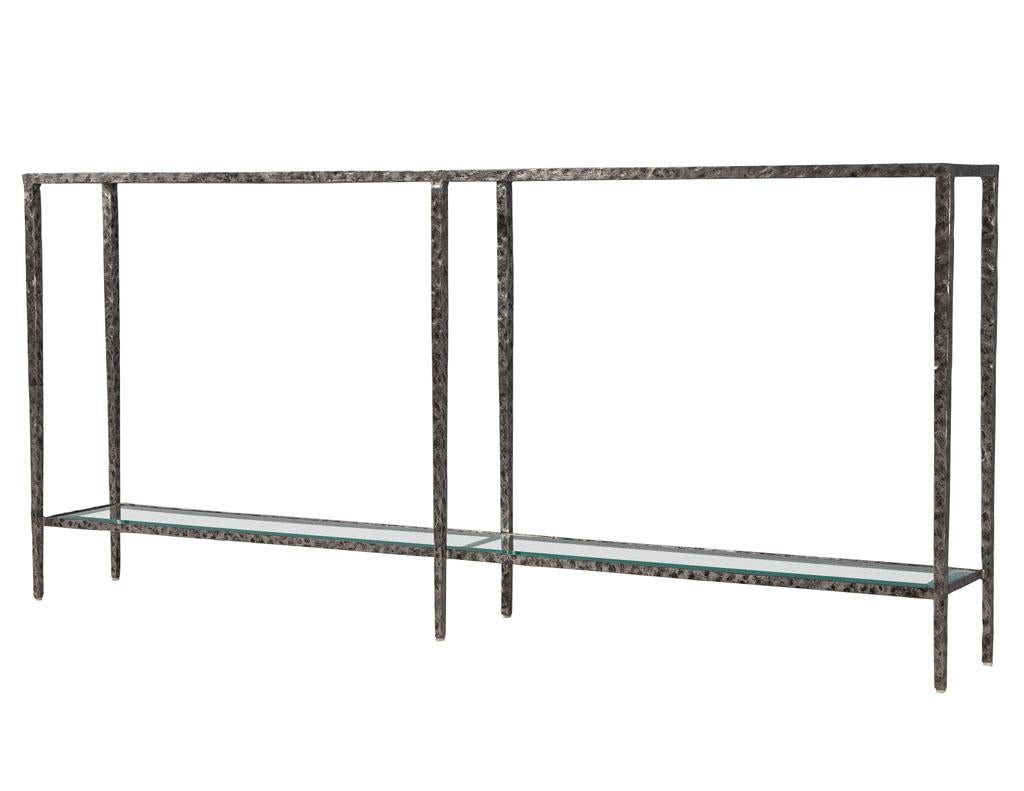 Modern Metal Console Table with Hammered Details by Maitland-Smith 6