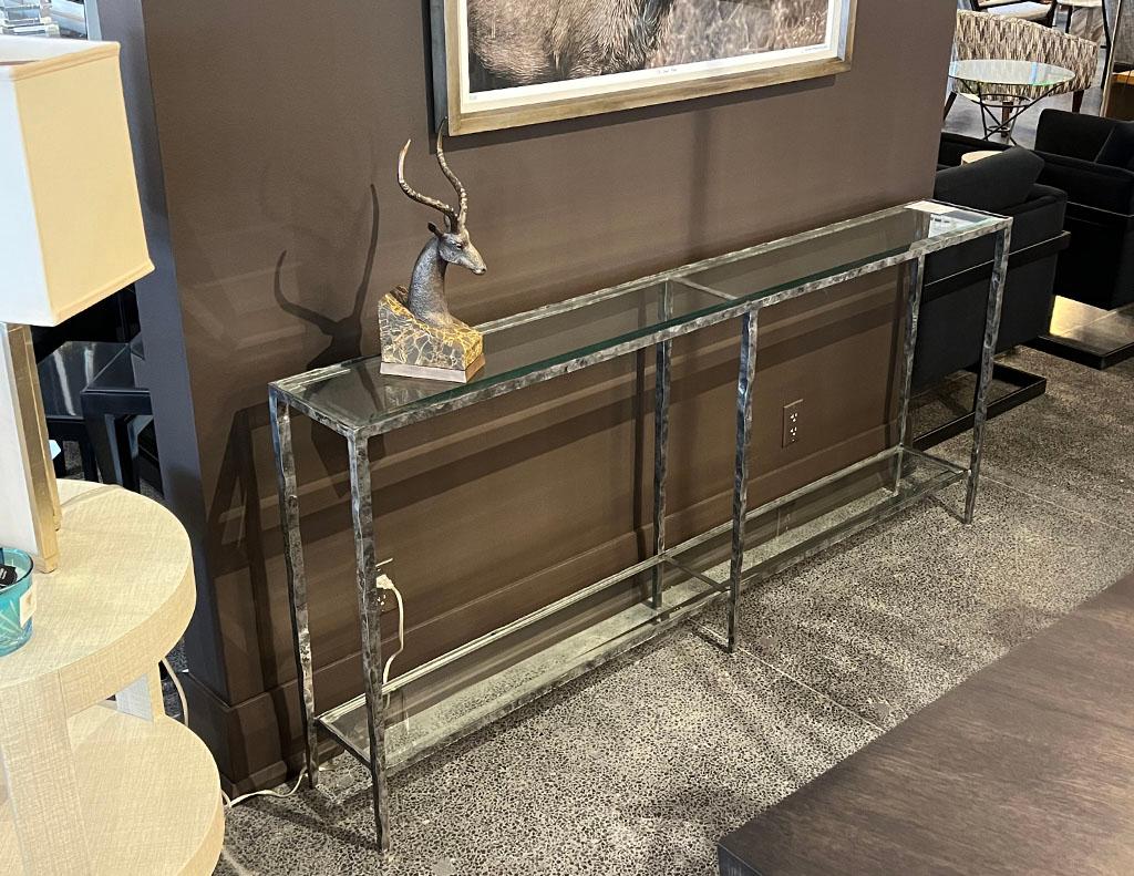 Modern Metal Console Table with Hammered Details by Maitland-Smith 12
