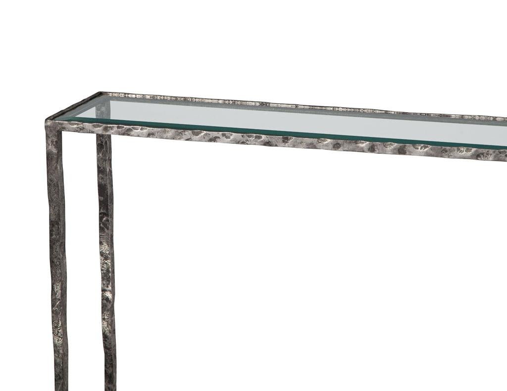 Modern Metal Console Table with Hammered Details by Maitland-Smith 3