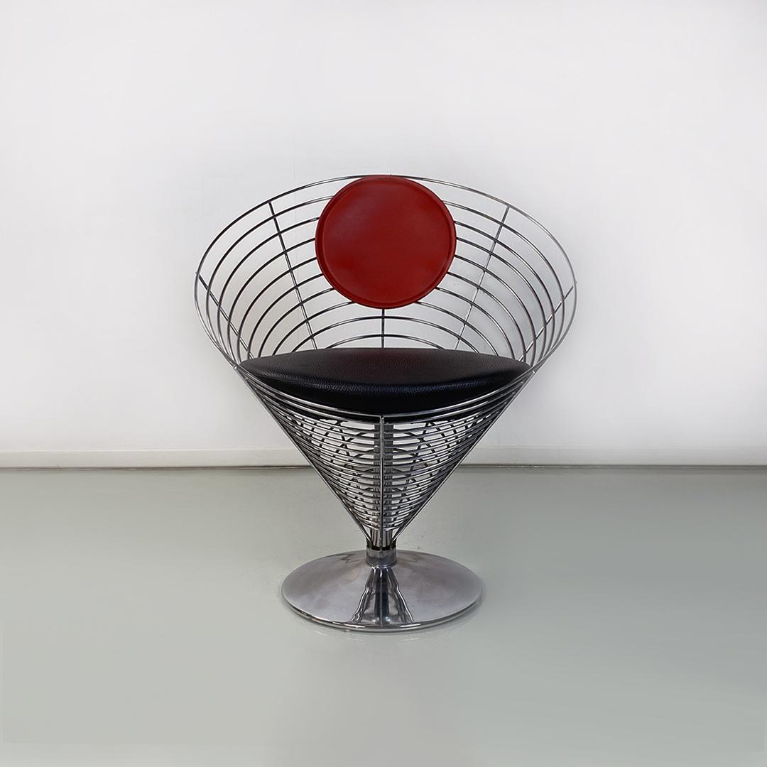 Danish Modern Metal, Leather V-Chair 8800 Armchair by Verner Panton, Fritz Hansen 1980s