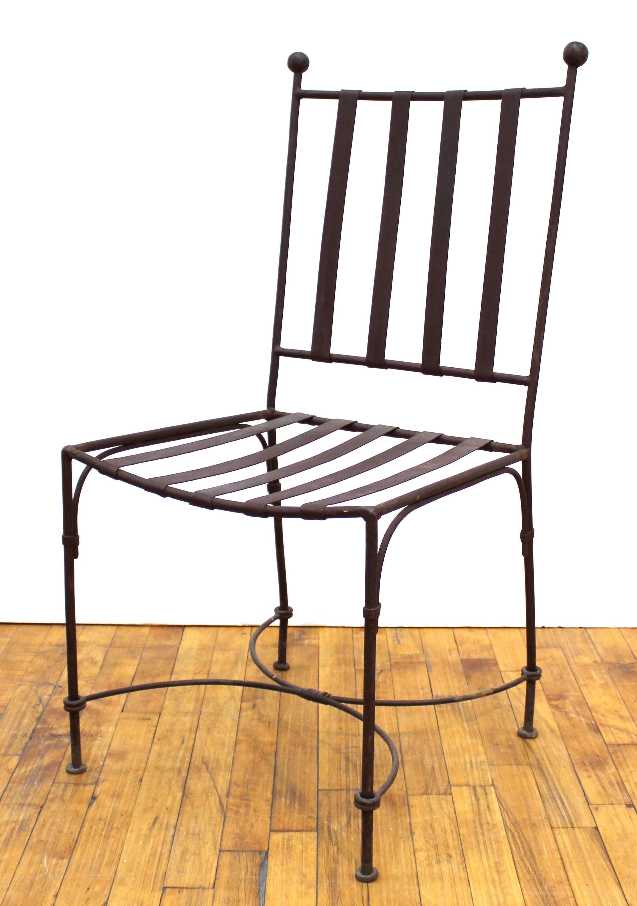 Modern set of three metal patio chairs in style of Giacometti.