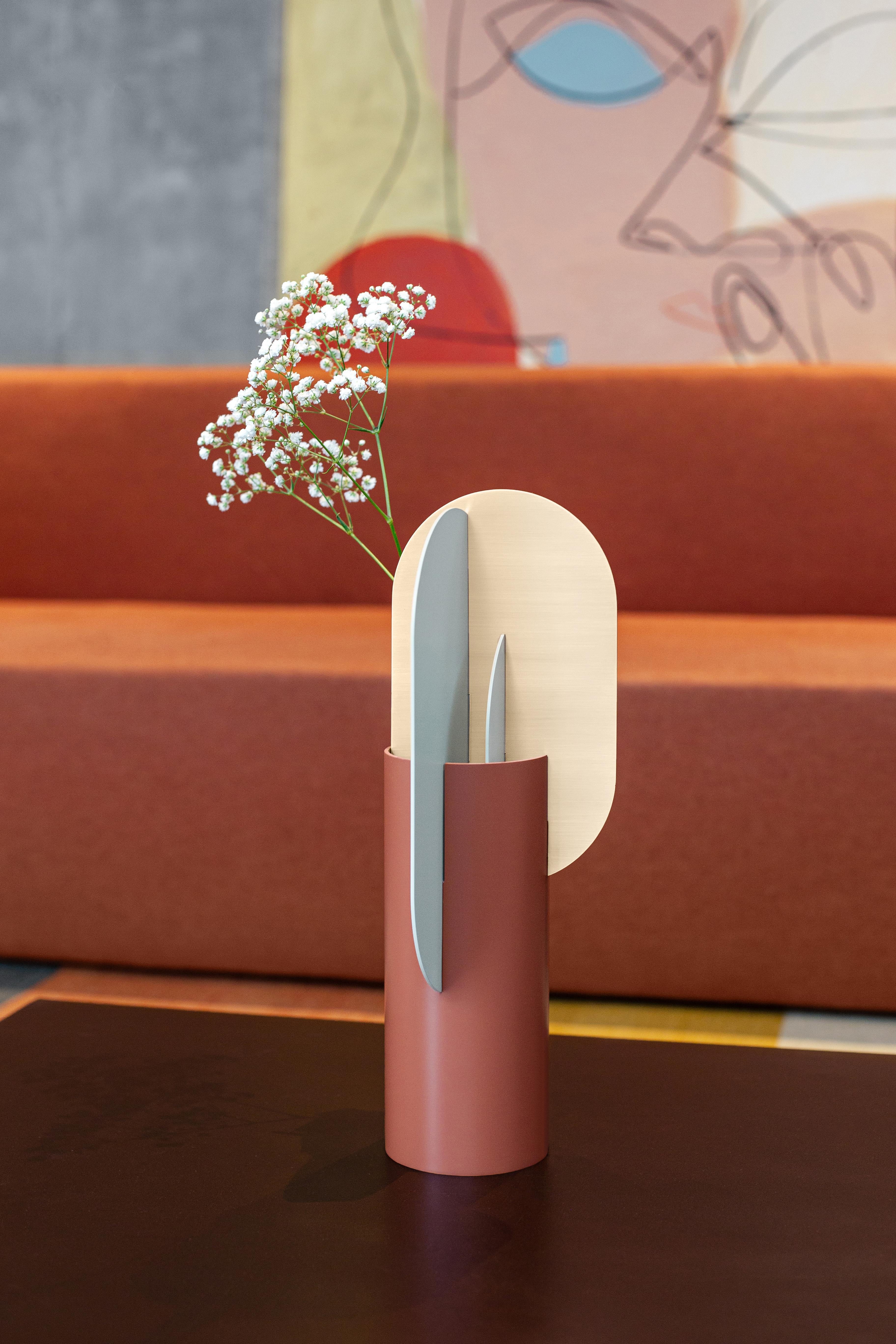 Contemporary Ekster Vase CS11  - Sculptural bold design by Noom in Brushed Stainless Steel For Sale