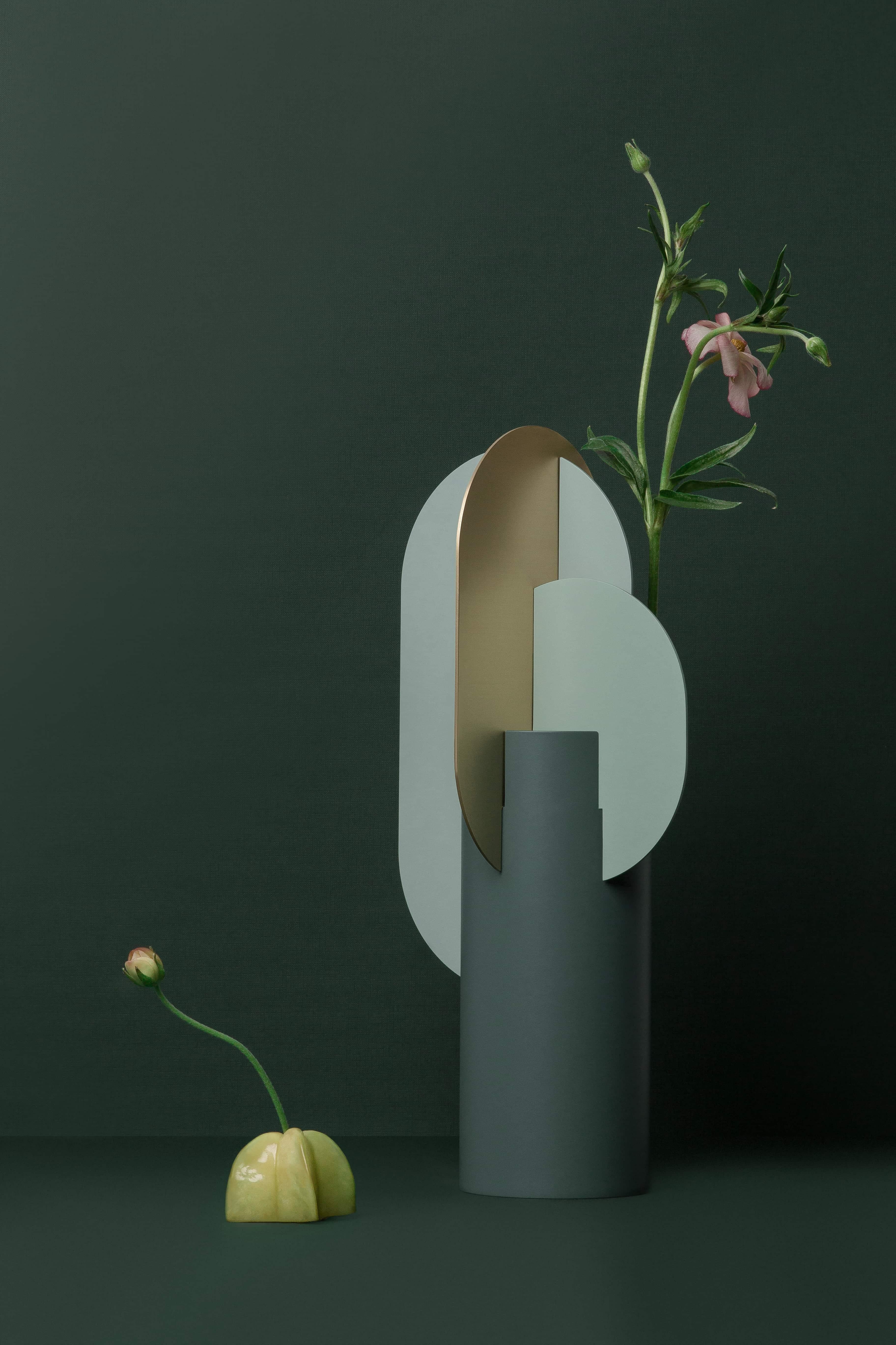 Brushed Modern Metal Vase Ekster CS9 by Noom in Brass and Steel For Sale