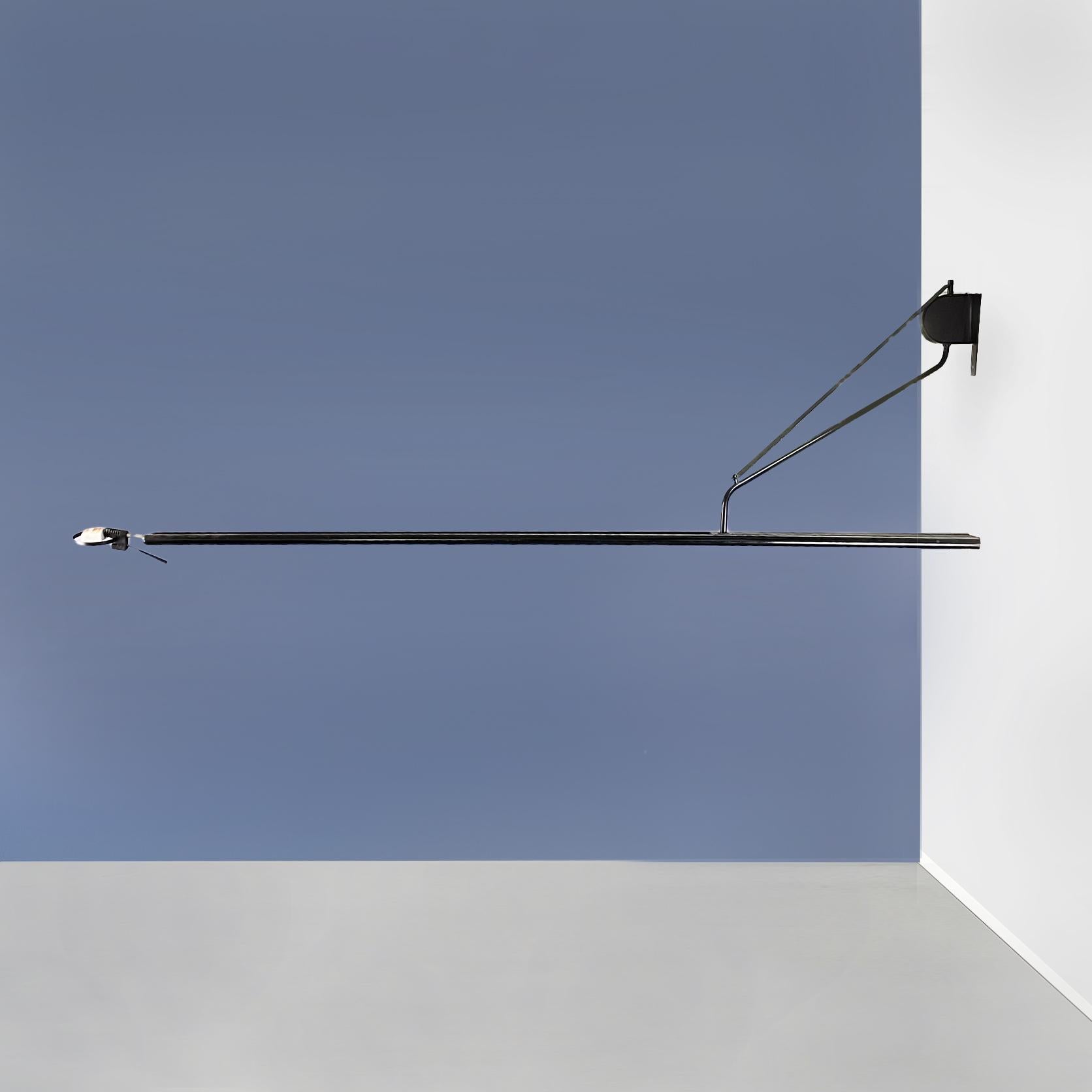 Modern Metal wall lamp Halley by Colombo and Barbaglia for Italiana Luce, 1980s
Wall lamp mod. Halley with adjustable and swivel arm in black painted metal. The structure is composed of two rods and at the end the metal diffuser, totally adjustable.