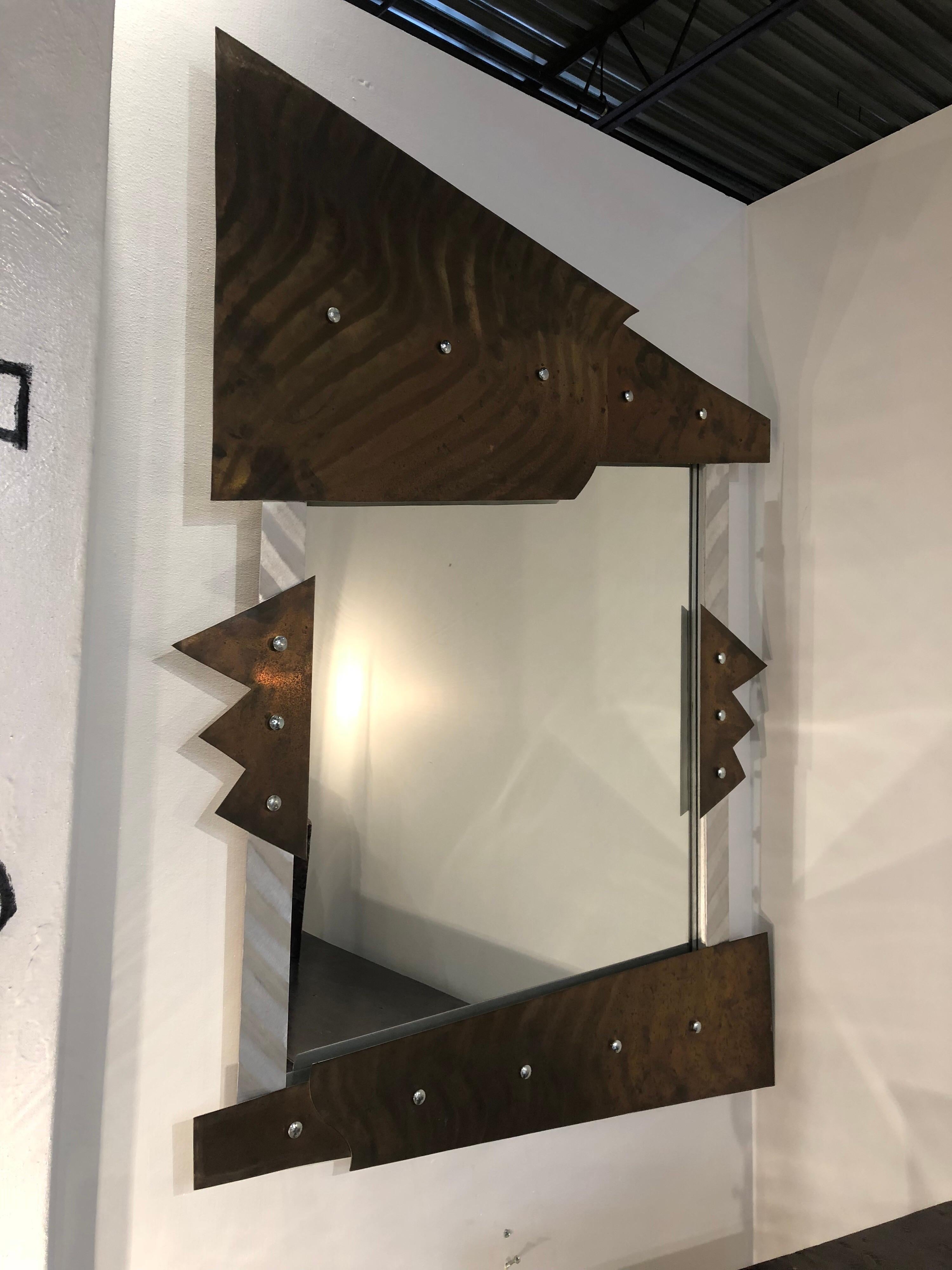Modern Metal Wall Mirror In Good Condition In Chicago, IL