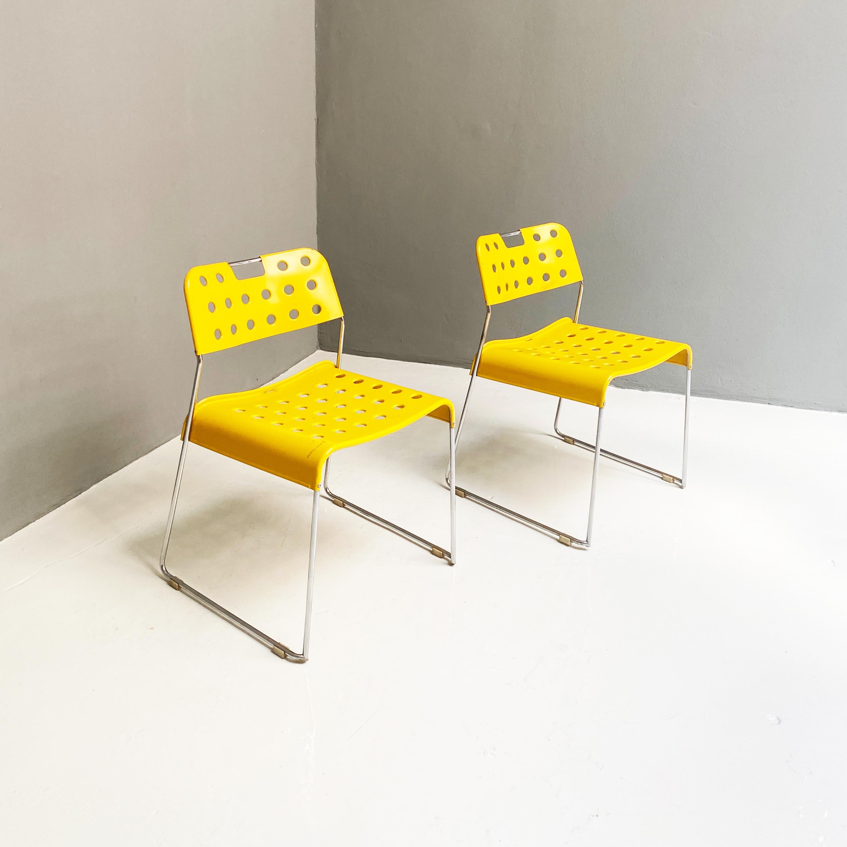 Italian Modern metal Yellow chairs Omstak by Rodney Kinsman for Bieffeplast, 1970s
