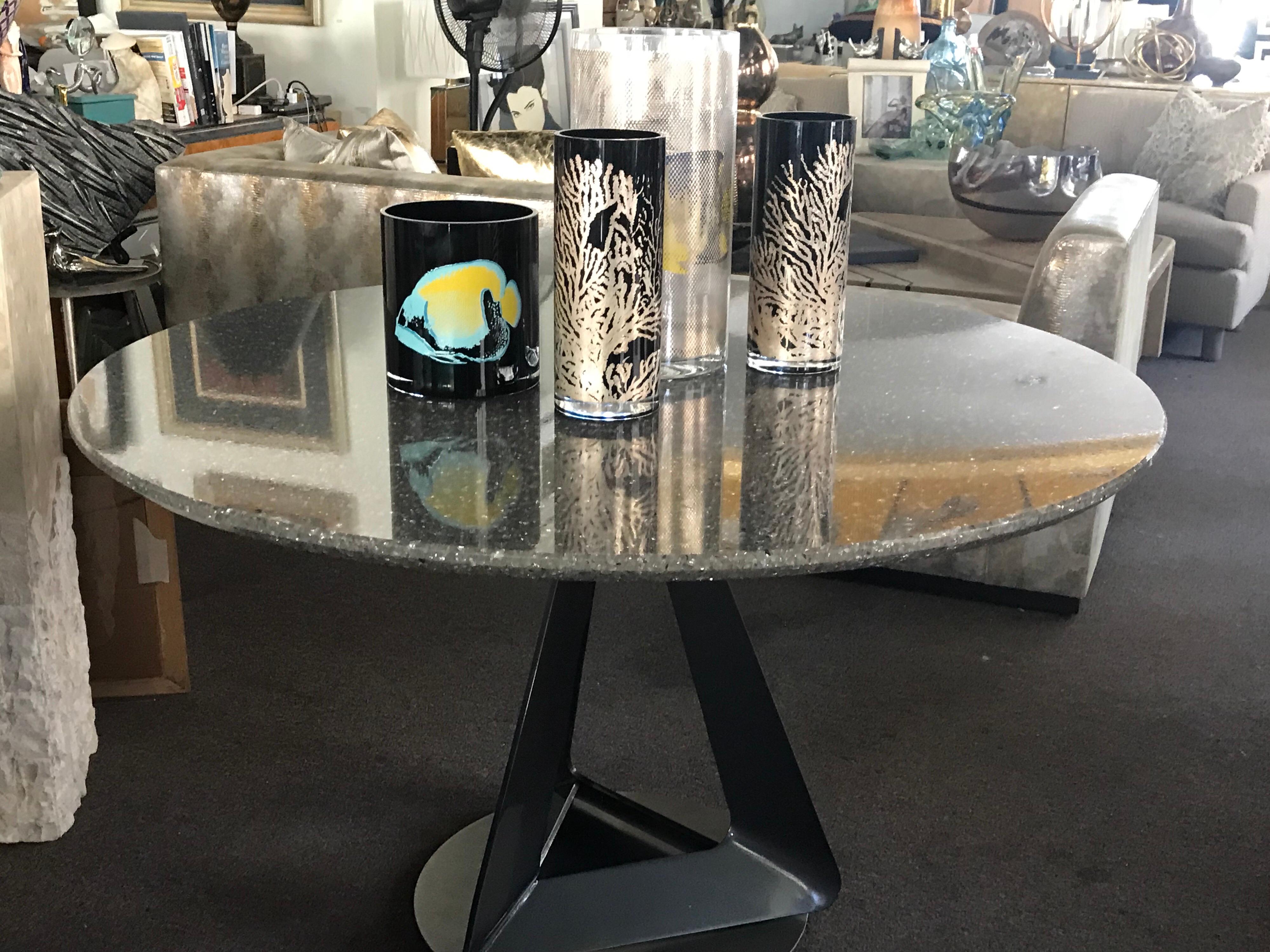 Metallic Quartz Game or Dining Table with Modern Art Sculpture Base 1