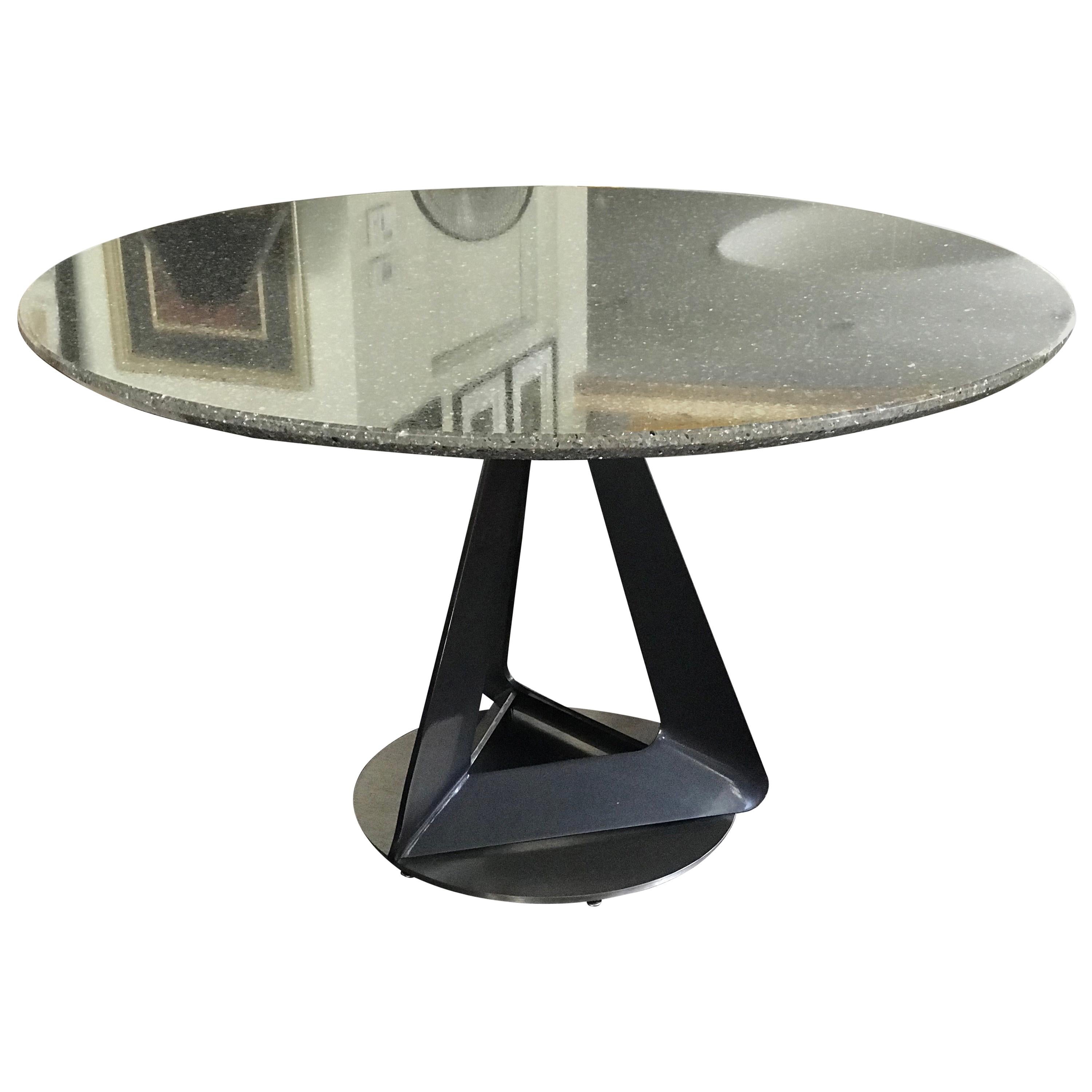 Metallic Quartz Game or Dining Table with Modern Art Sculpture Base