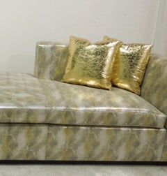 Modern Metallic Silver and Gold Leather Chaise Lounge Custom Made