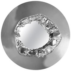 Modern Meteor Wall Mirror, Polished Hammered Stainless Steel, Metal Wall Art