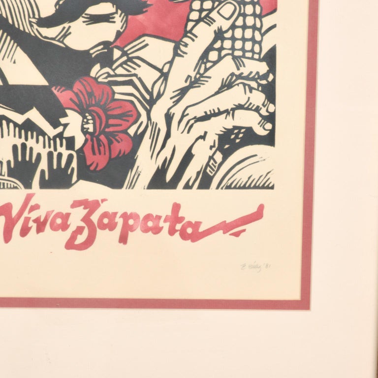 Modern Mexico Viva Zapata Xylography Art Wood Print, 1981 For Sale at 1stDibs