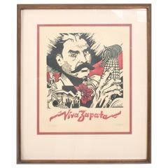 1981 Modern Mexico Viva Zapata Xylography Art Wood Print