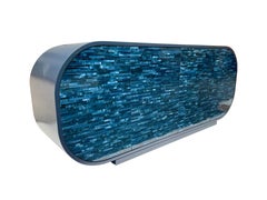 Modern Mezza Luna Curved Buffet With Navy Blue Finish By Ercole Home