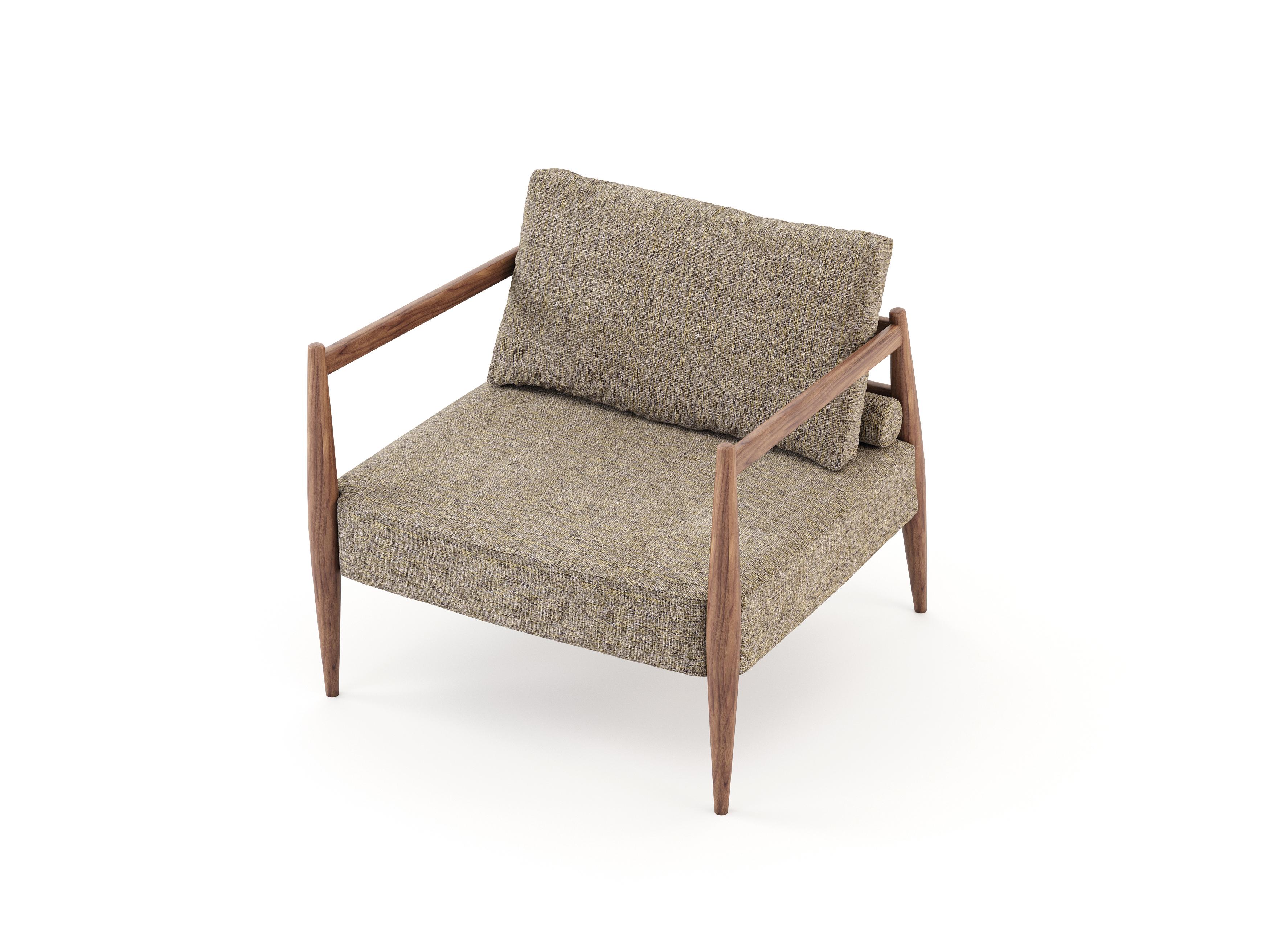 Portuguese Modern Miami Armchair Made with Walnut and Textile, Handmade by Stylish Club For Sale