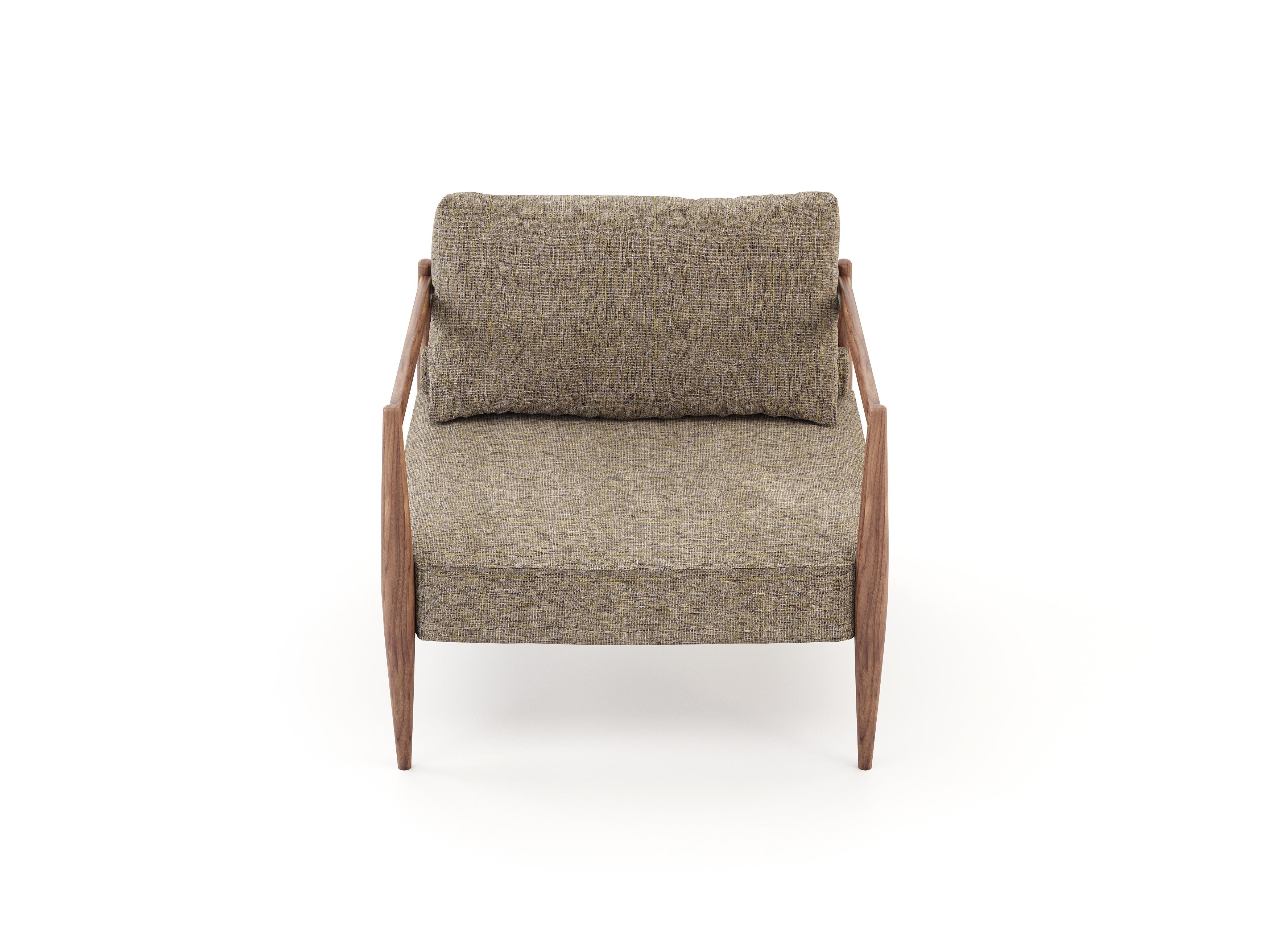 Hand-Crafted Modern Miami Armchair Made with Walnut and Textile, Handmade by Stylish Club For Sale