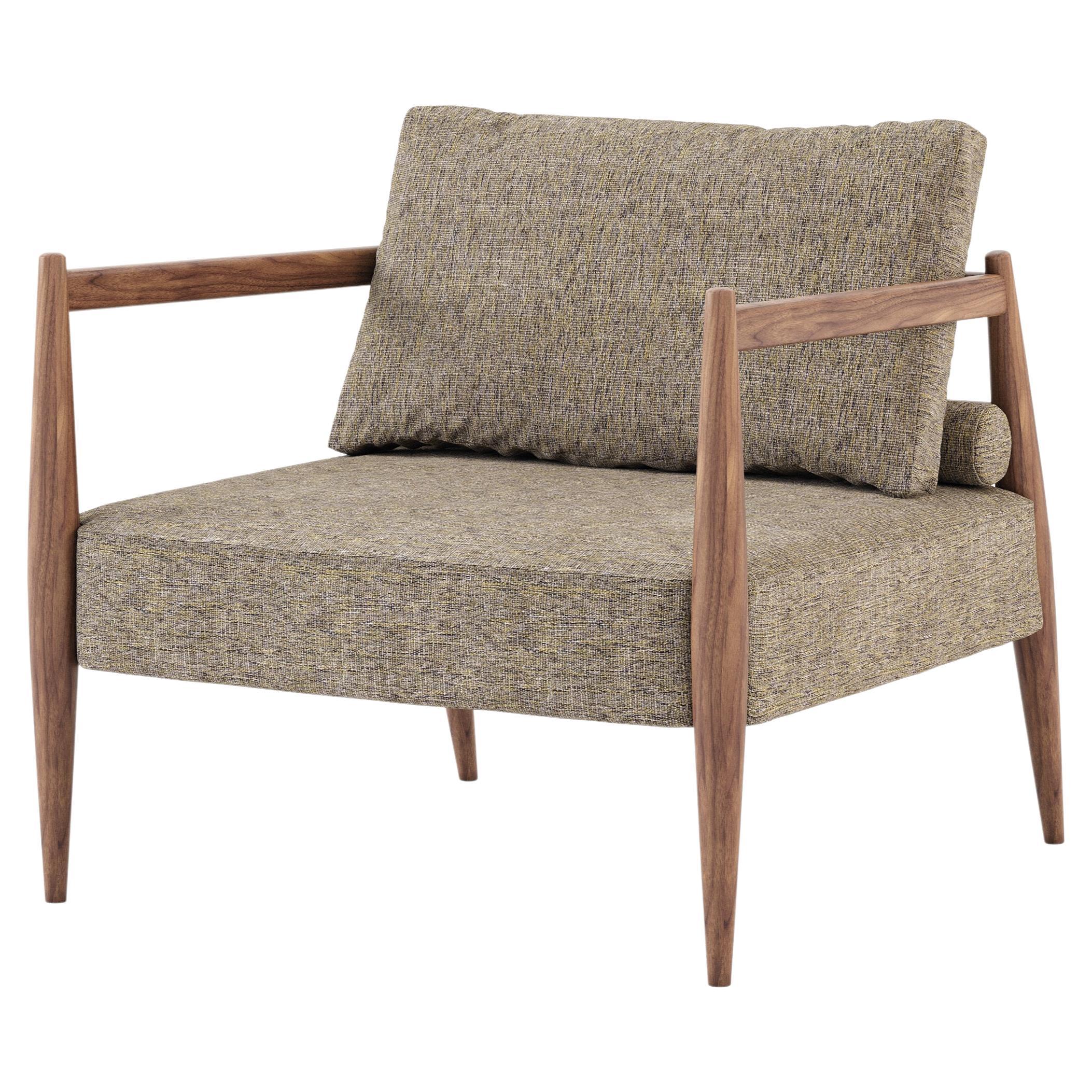 Modern Miami Armchair Made with Walnut and Textile, Handmade by Stylish Club