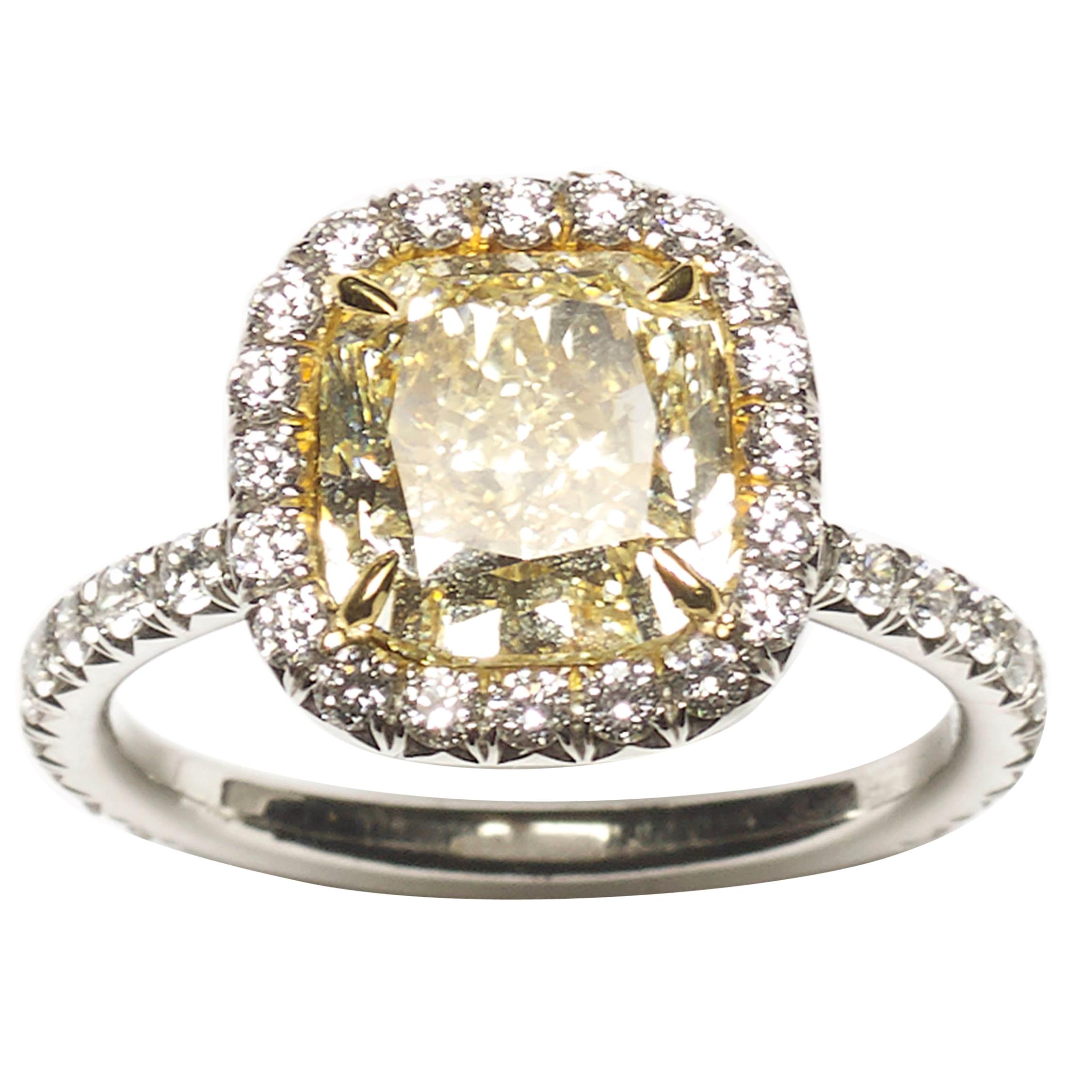 Modern Micro Pavé Yellow Diamond and White Gold Ring