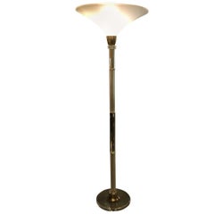 Modern Midcentury Acrylic, Brass Torchiere Floor Lamp
