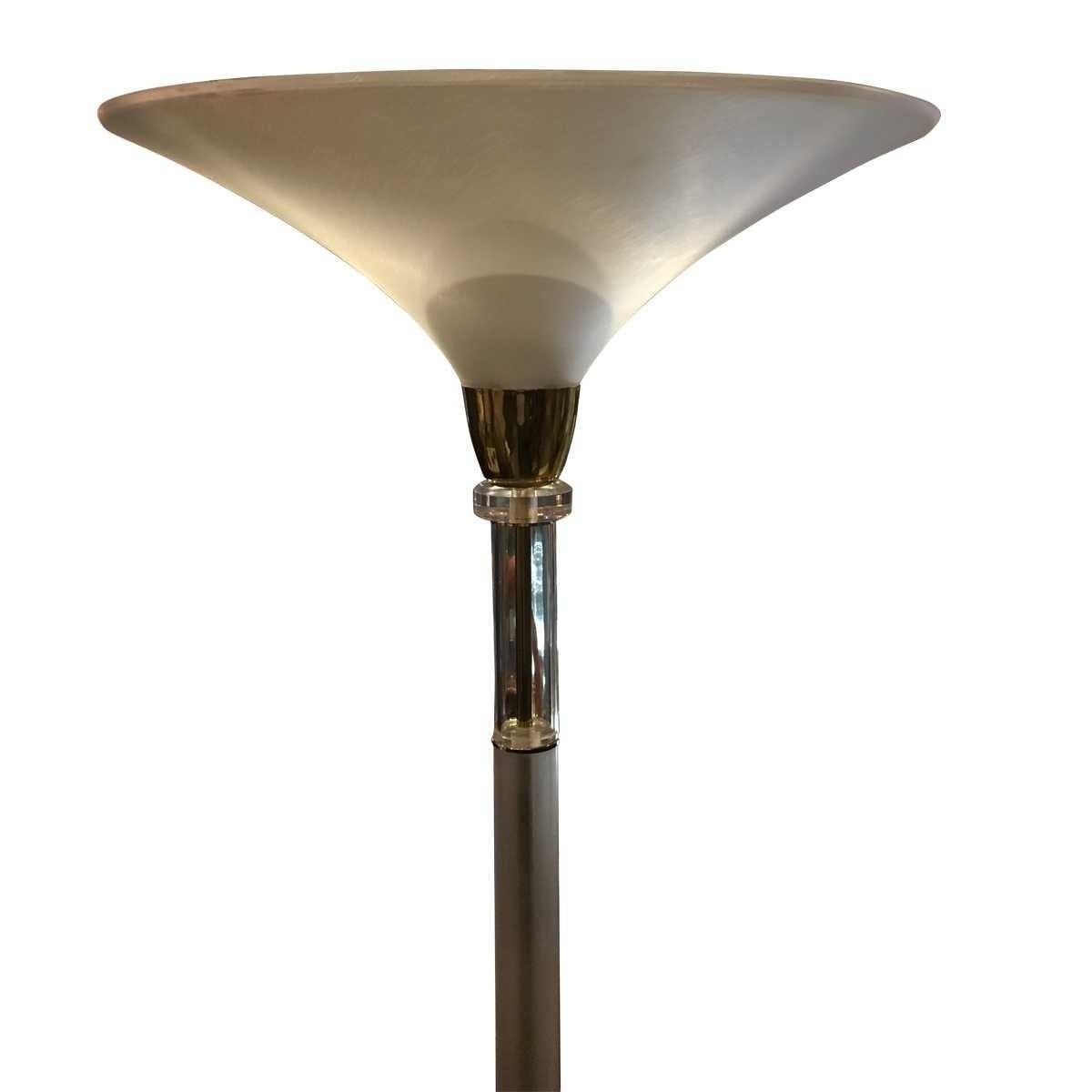 Mid-Century Modern Modern Midcentury Acrylic, Brass Torchiere Floor Lamp For Sale