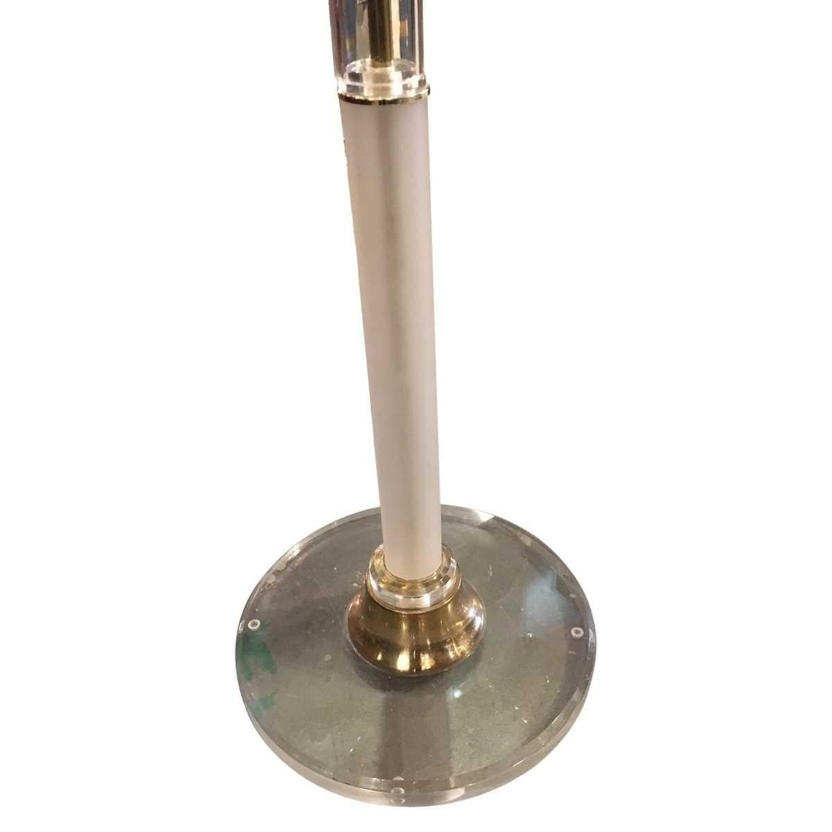 Modern Midcentury Acrylic, Brass Torchiere Floor Lamp In Good Condition For Sale In Pasadena, CA