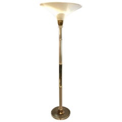 Modern Midcentury Acrylic, Brass Torchiere Floor Lamp