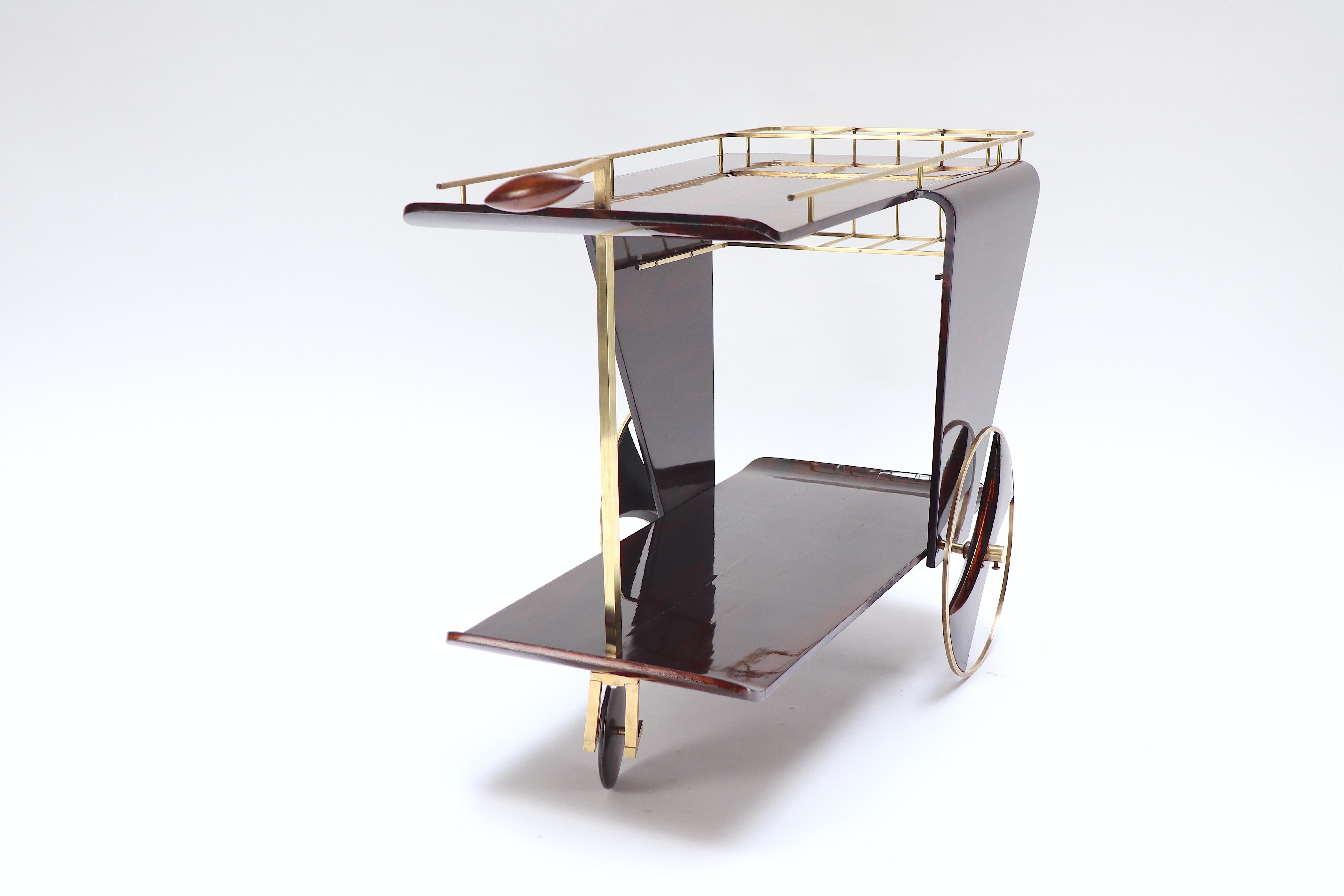 Veneer Modern Mid Century Bar Cart, plywood and brass, Brazil For Sale